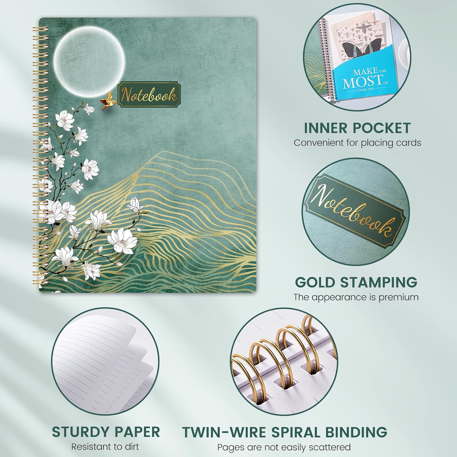 Spiral Notebook/Journal - Notebook, 8.5" x 11", Notebooks Journal for Work, 160 Pages, Journals for Women, Notebooks College Ruled Journals for Writing, with Premium Paper & Back Pocket, Moon Design - Image 3