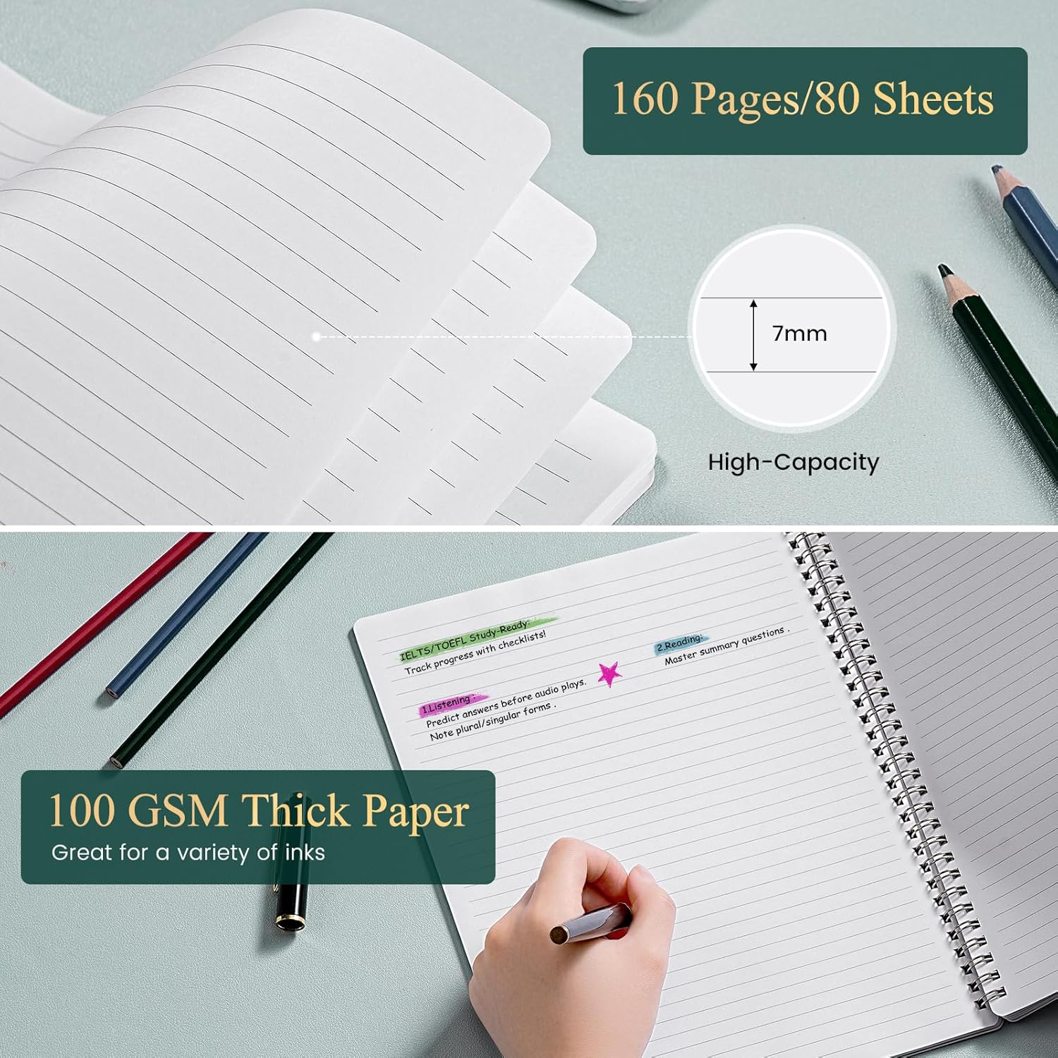 Spiral Notebook/Journal - Notebook, 8.5" x 11", Notebooks Journal for Work, 160 Pages, Journals for Women, Notebooks College Ruled Journals for Writing, with Premium Paper & Back Pocket, Moon Design - Image 5