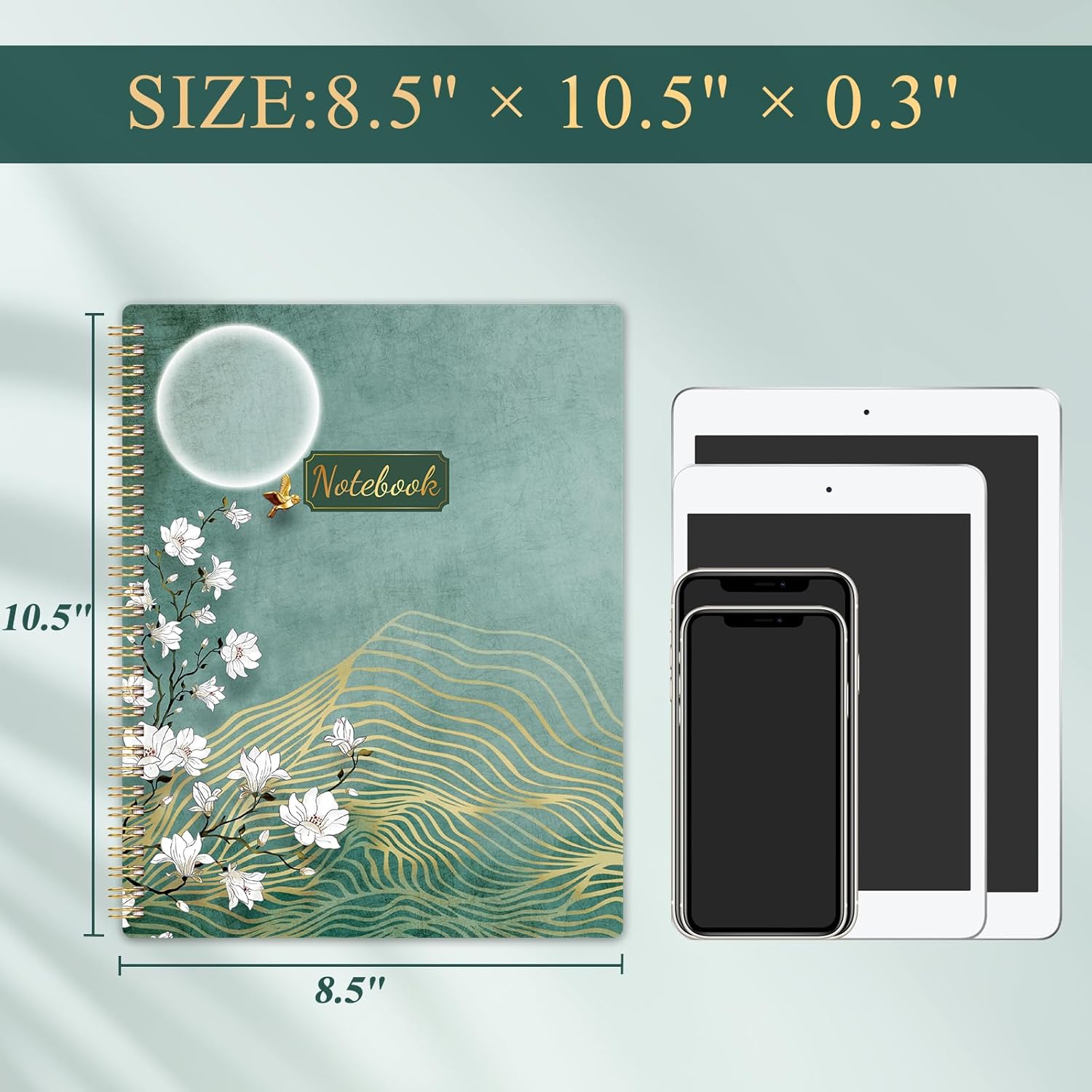 Spiral Notebook/Journal - Notebook, 8.5" x 11", Notebooks Journal for Work, 160 Pages, Journals for Women, Notebooks College Ruled Journals for Writing, with Premium Paper & Back Pocket, Moon Design - Image 6